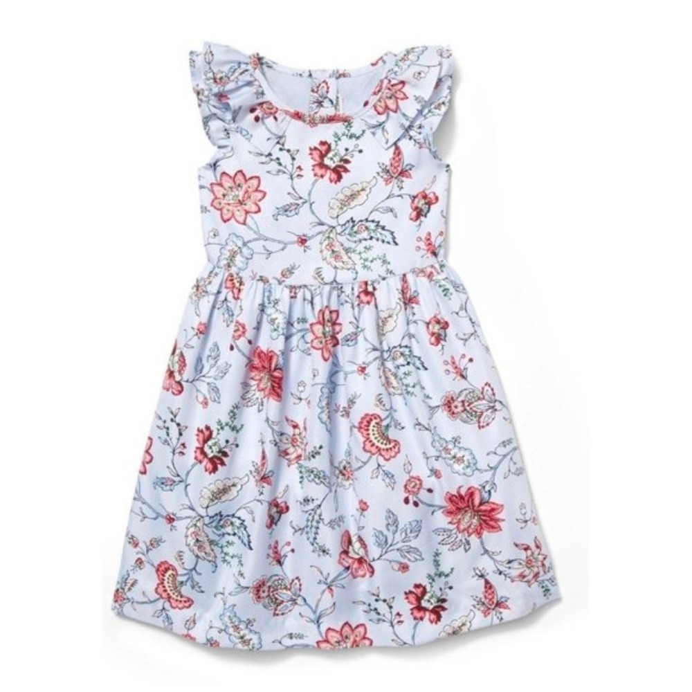 Janie and Jack Baby Girls Floral Dress Blue‎ Red Peter Pan Collar 6-12 Months
